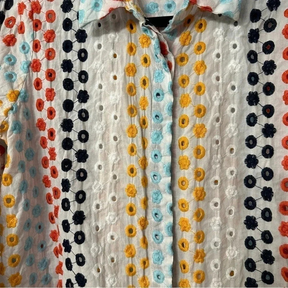 Mary V's Women's 3/4 Sleeve Multicolored Embroidered Floral Button Up GUC - Picture 7 of 11